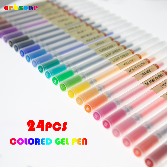 24Pcs Colored Gel Pens 0.5mm Fine Point Colorful Japanese Style